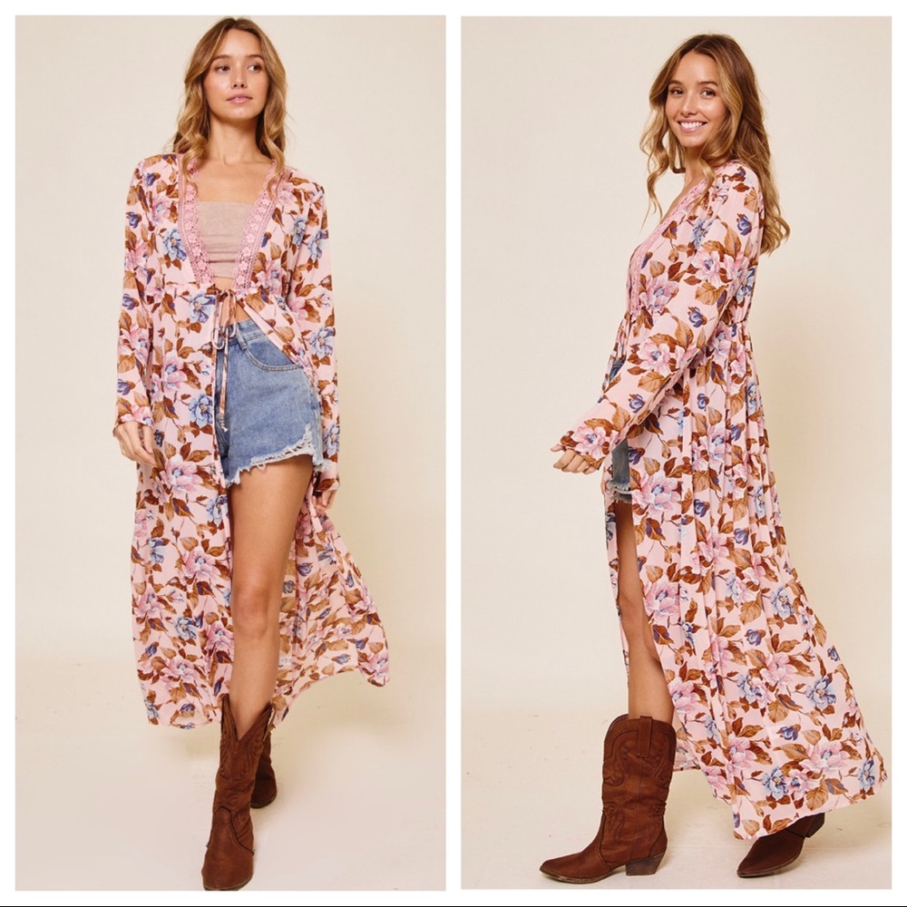 Kourtney Floral Maxi Length Kimono Duster Dress - Picture 1 of 2